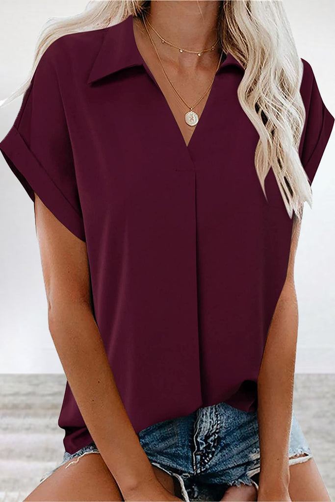 Work Simplicity Solid V Neck Tops(5 Colors)