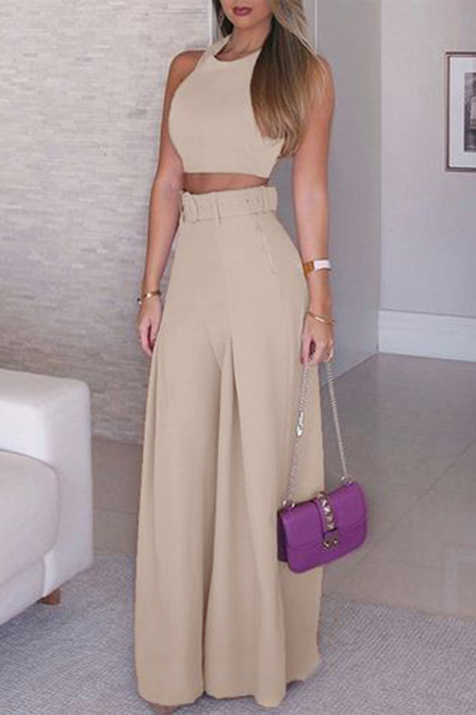 Sweet Simplicity With Belt O Neck Sleeveless Two Pieces(3 Colors)