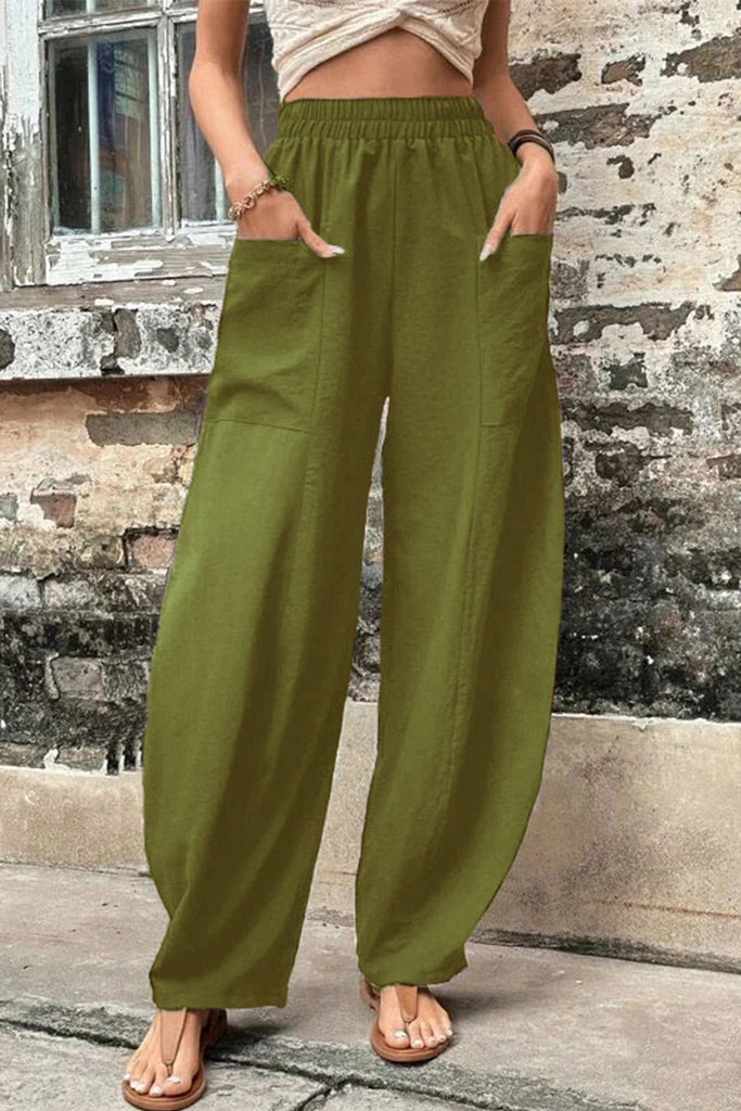 Casual Daily Solid Pocket Loose High Waist Harlan Solid Color Bottoms