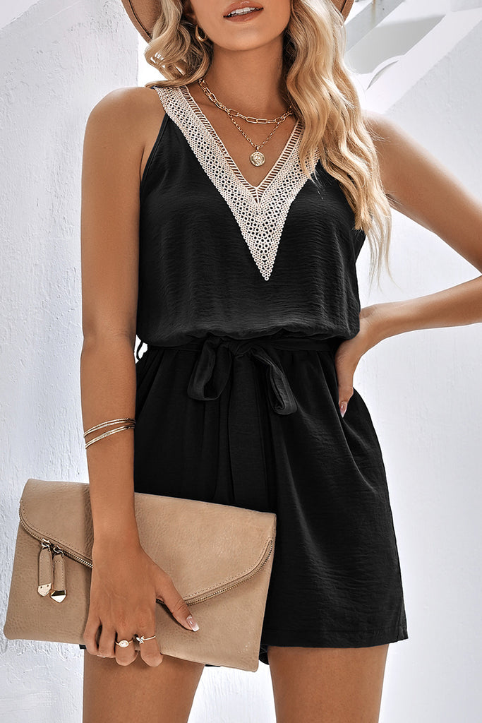 Casual Simplicity Solid Patchwork V Neck Loose Jumpsuits