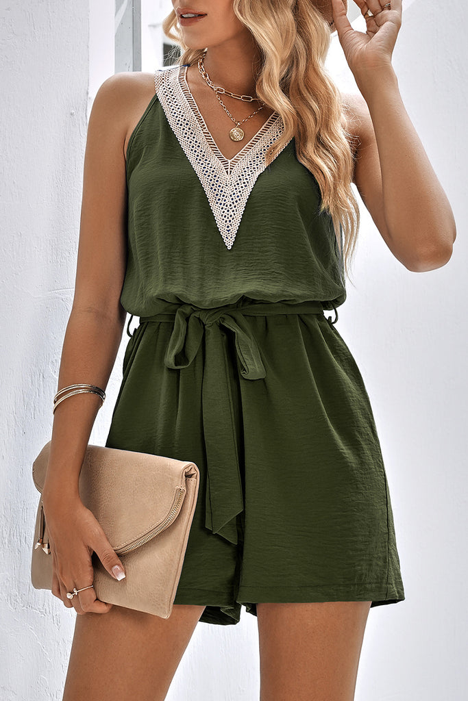 Casual Simplicity Solid Patchwork V Neck Loose Jumpsuits