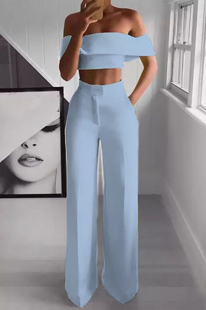 Sexy Simplicity Solid Off the Shoulder Short Sleeve Two Pieces(5 Colors)