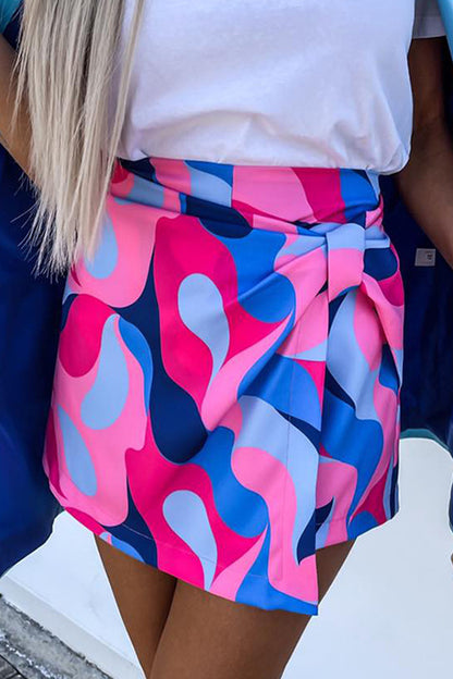 Sweet Vacation Color Block Contrast High Waist Straight Full Print Bottoms