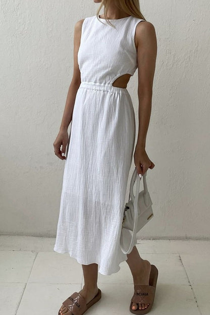 Casual Simplicity Solid Buckle O Neck Sleeveless Dress Dresses