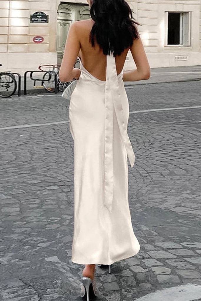 Elegant Simplicity Solid Backless Halter Trumpet Mermaid Dresses