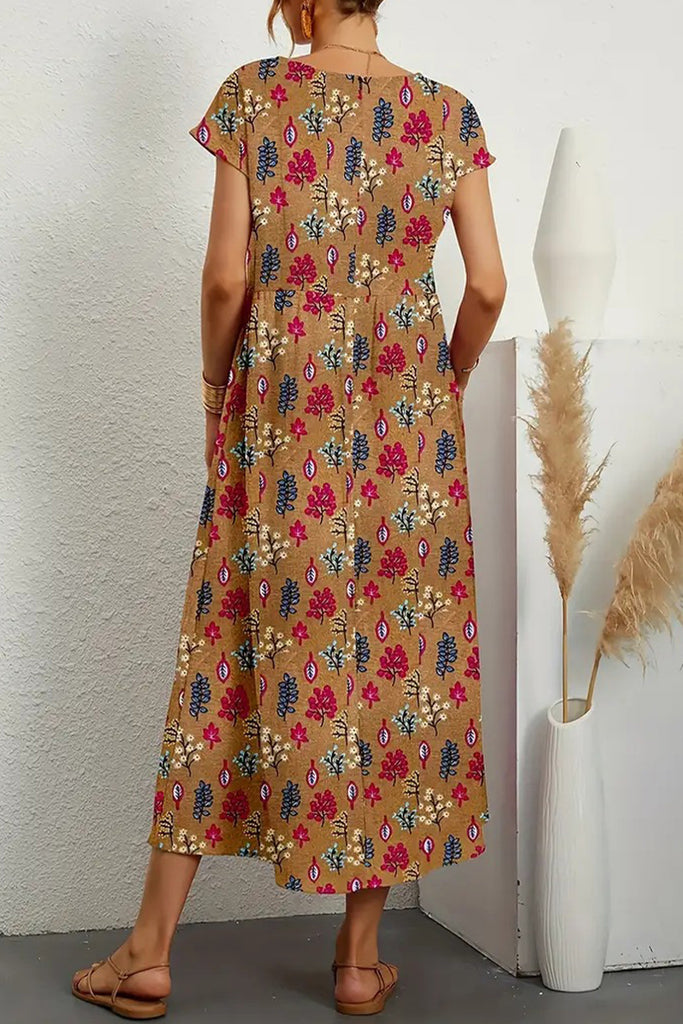 Casual Floral Pocket O Neck Printed Dress Dresses