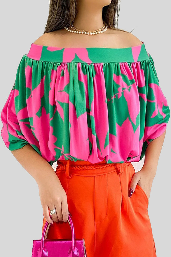 Casual Print Patchwork Off the Shoulder T-Shirts