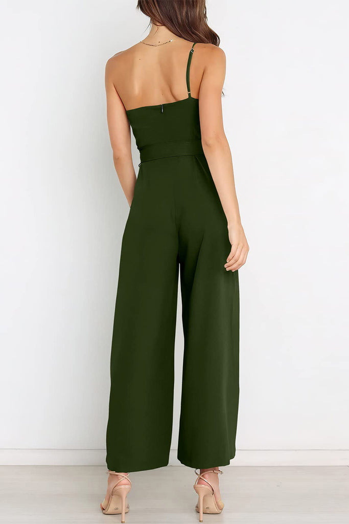 Casual Simplicity Solid Bandage Oblique Collar Straight Jumpsuits