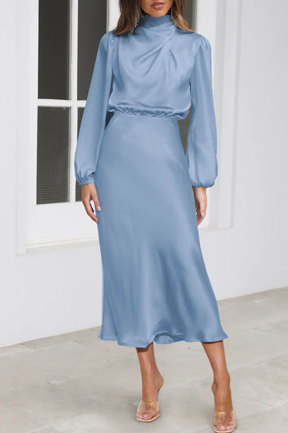 Elegant Solid Fold Half A Turtleneck Dresses