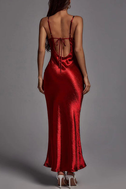 Elegant Solid Backless Sling Dress Dresses
