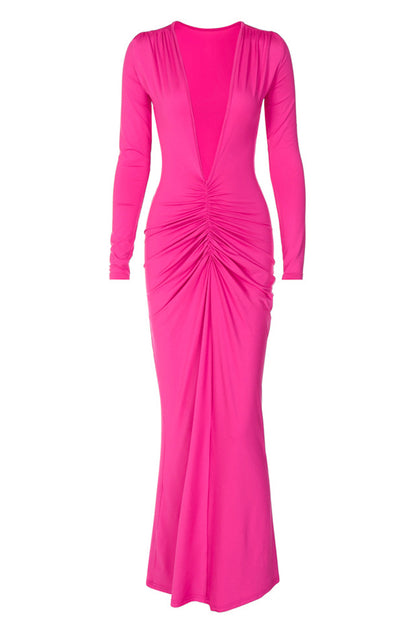 Sexy Solid Fold V Neck A Line Dresses(3 Colors)