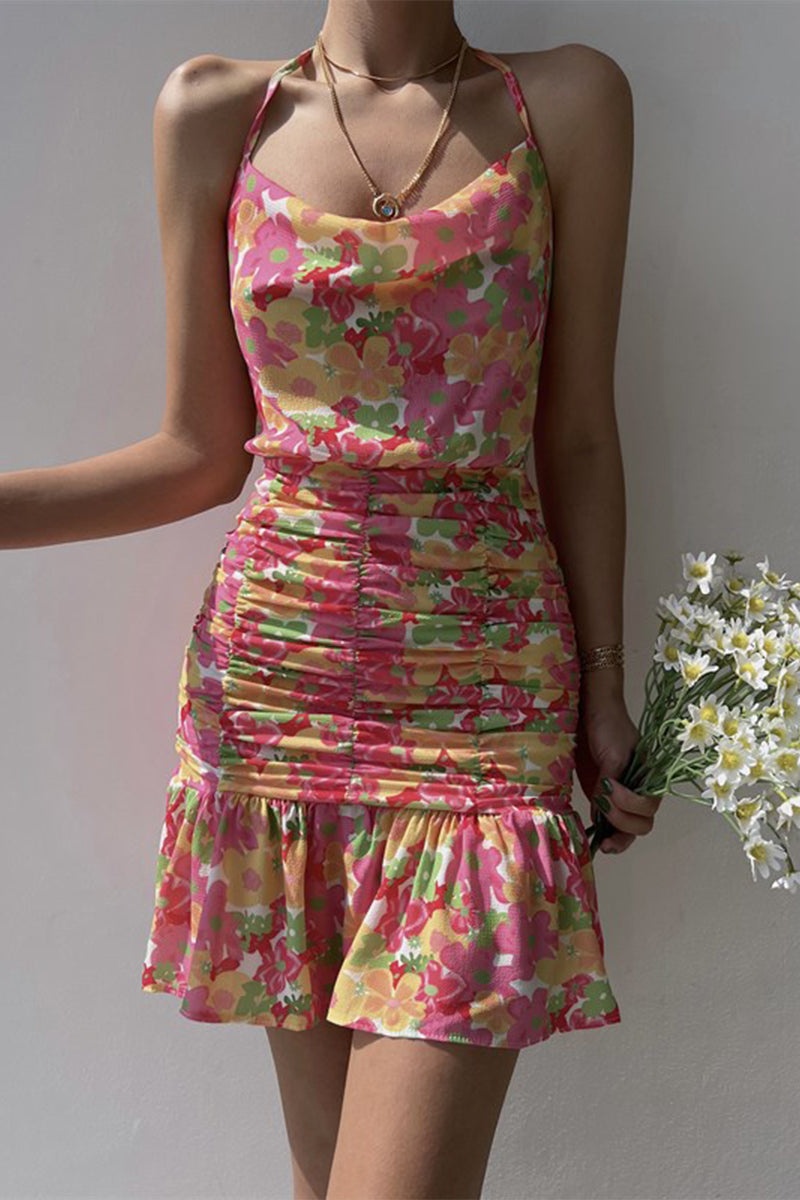 Sweet Elegant Floral Stringy Selvedge Scarf Collar Sling Dress Dresses