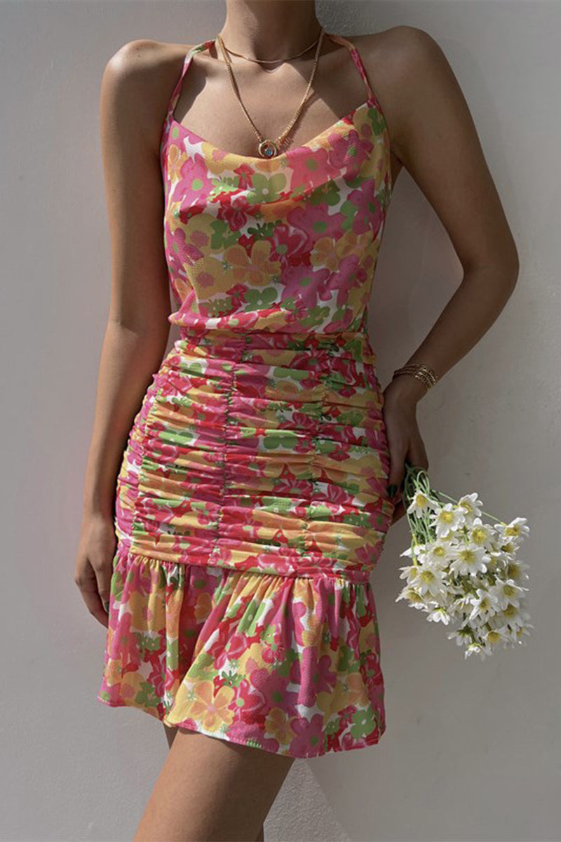 Sweet Elegant Floral Stringy Selvedge Scarf Collar Sling Dress Dresses