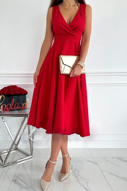 Sweet Elegant Solid Fold V Neck Sleeveless Dress Dresses(3 Colors)