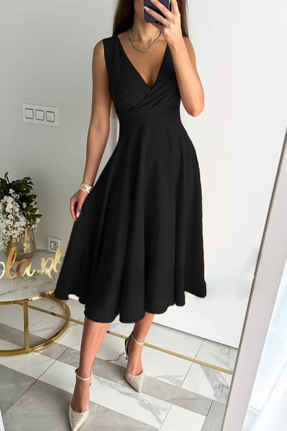 Sweet Elegant Solid Fold V Neck Sleeveless Dress Dresses(3 Colors)