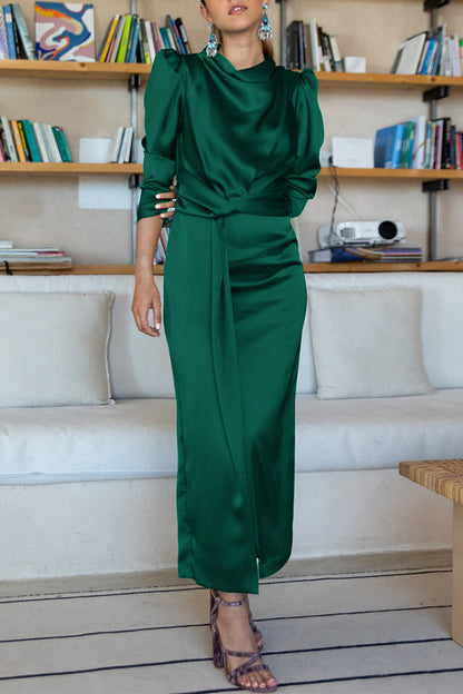 Celebrities Elegant Solid Slit Scarf Collar A Line Dresses(6 Colors)