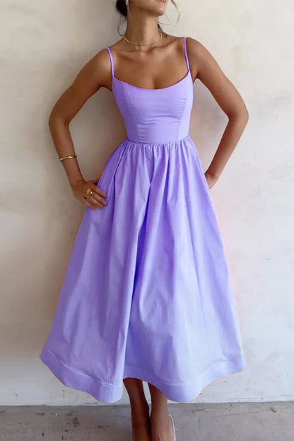 Sexy Solid Fold U Neck Sling Dress Dresses(4 Colors)
