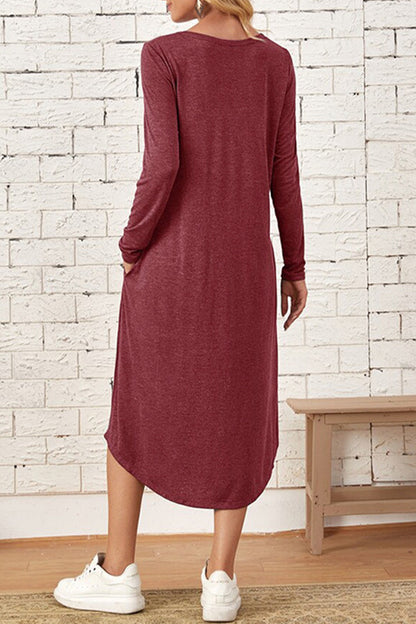 Casual Simplicity Solid Pocket O Neck Long Sleeve Dresses