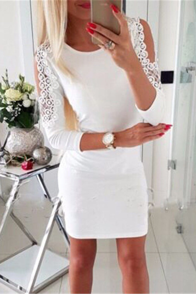 Sexy Solid Lace O Neck A Line Dresses