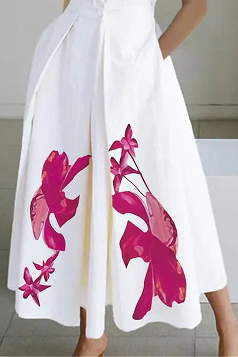 Elegant Floral Pocket Mandarin Collar A Line Dresses