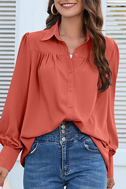 Casual Solid Buttons Shirt Collar Blouses(8 Colors)