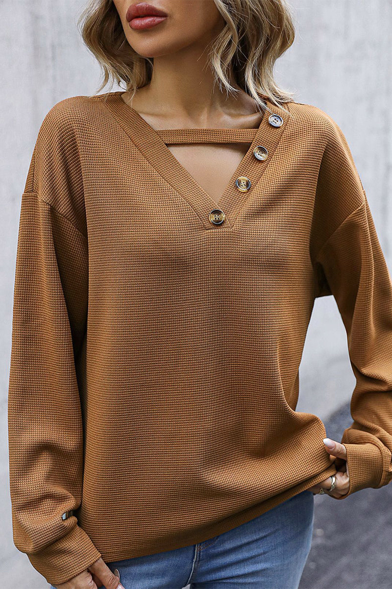 Casual Solid Buttons Tops