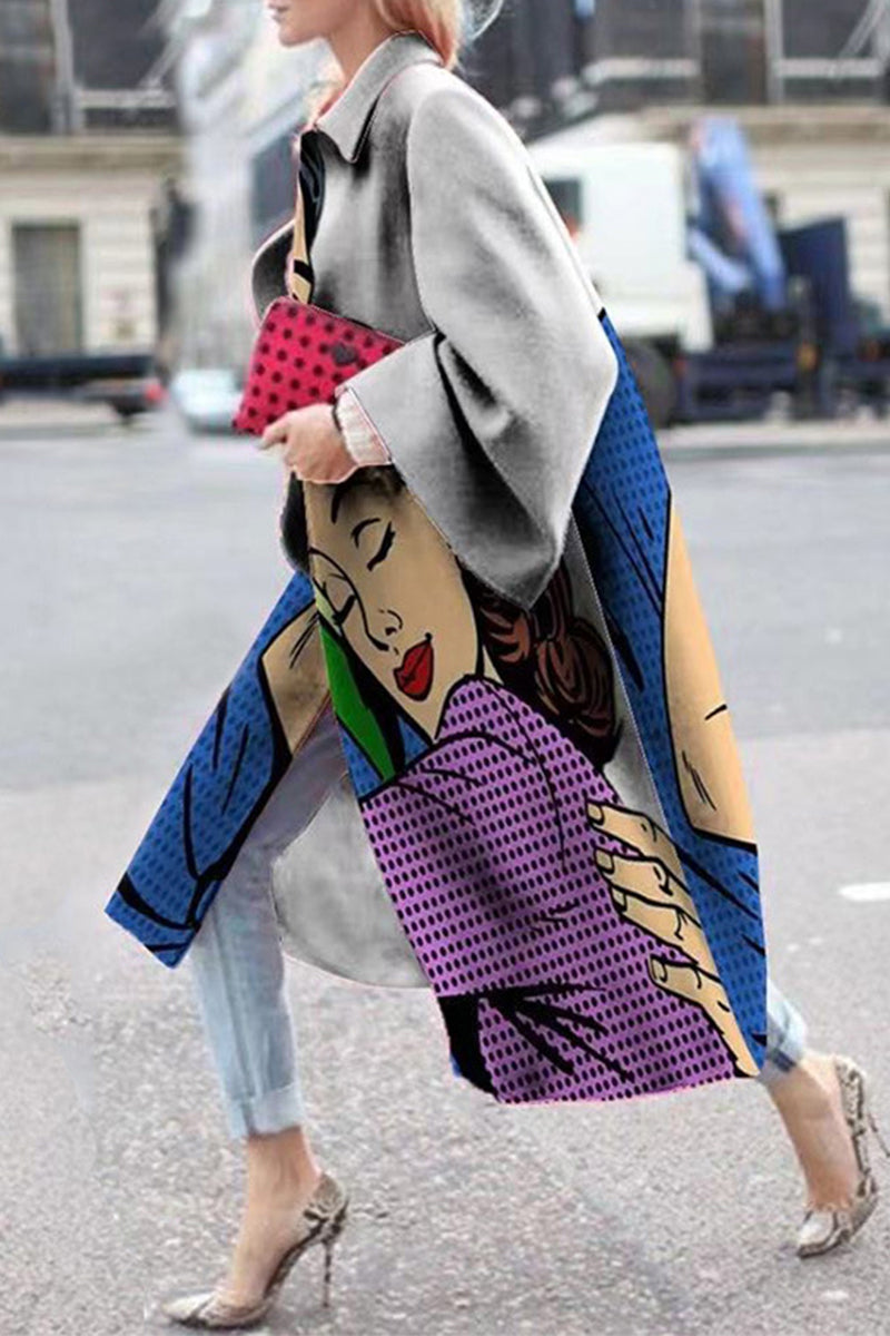 Street Print Pocket Contrast Turn-back Collar Outerwear