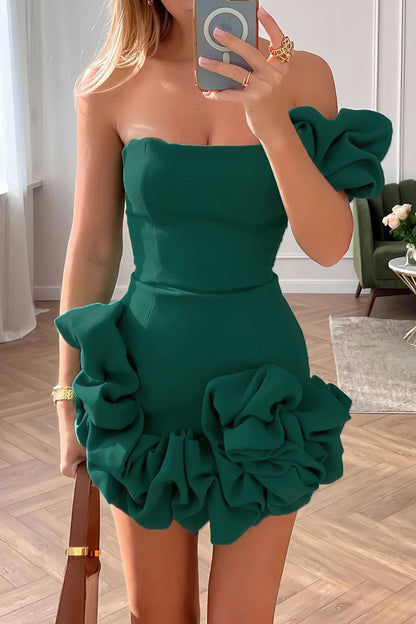 Sexy Solid Fold Asymmetrical One Shoulder Bud Dresses