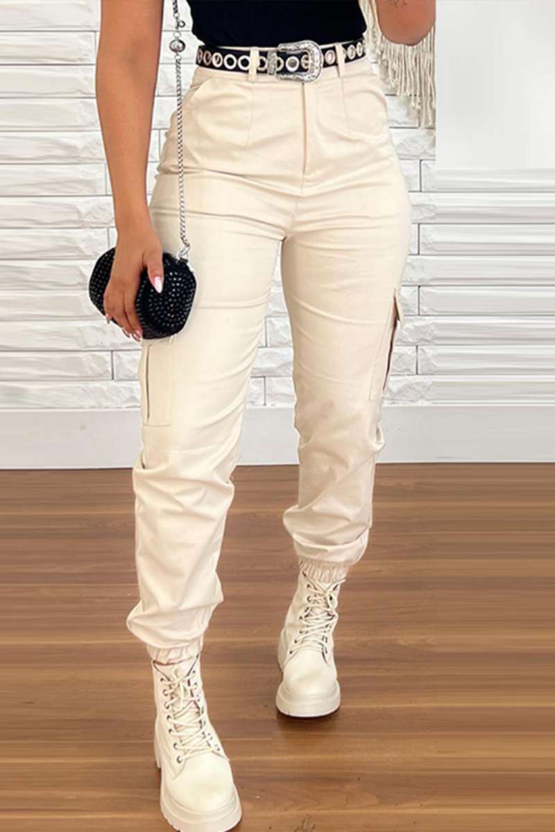 Casual Solid Patchwork Regular High Waist Conventional Solid Color Trousers (Without Belt)