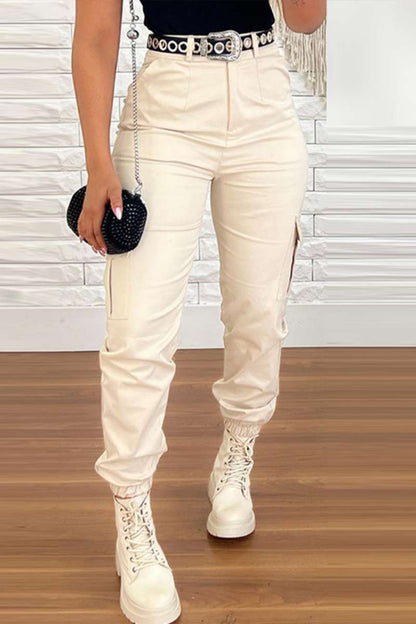 Casual Solid Patchwork Regular High Waist Conventional Solid Color Trousers (Without Belt)