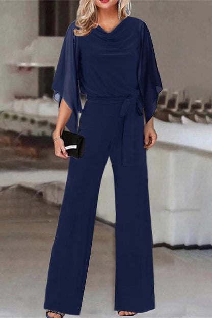 Casual Solid Bandage Asymmetrical Collar Straight Jumpsuits