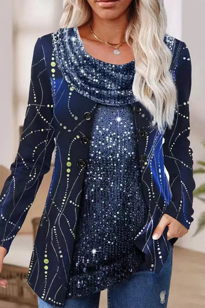 Casual Street Solid Sequins Scarf Collar Tops