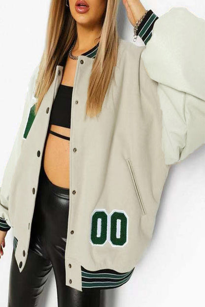 Street Letter Embroidered O Neck Outerwear