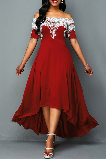Casual Embroidery Patchwork Off the Shoulder Irregular Dress Dresses