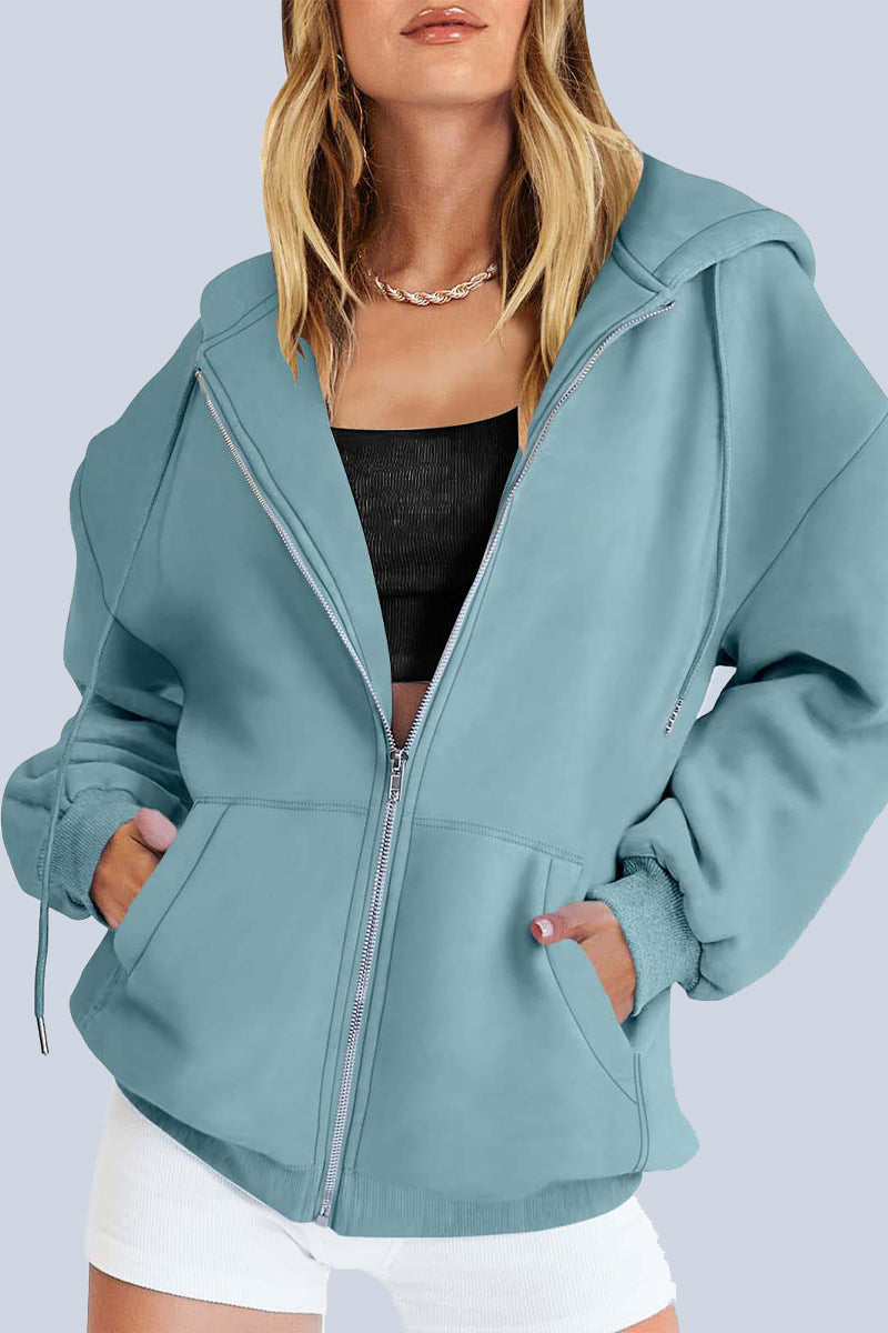 Casual Sportswear Solid Pocket Hooded Collar Outerwear(12 Colors)