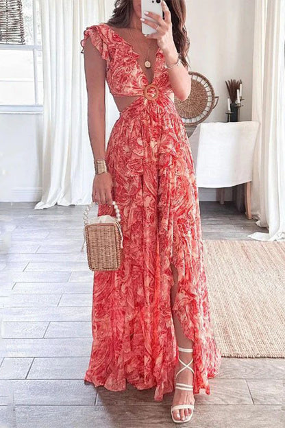 Sexy Floral Backless V Neck Printed Dresses(3 Colors)