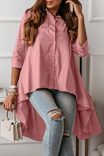 Casual Solid Buttons Asymmetrical Turndown Collar Tops(3 Colors)