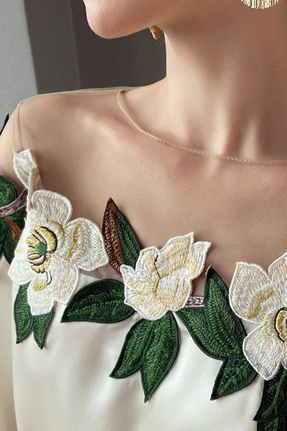 Celebrities Elegant Embroidery Patchwork Off the Shoulder Tops