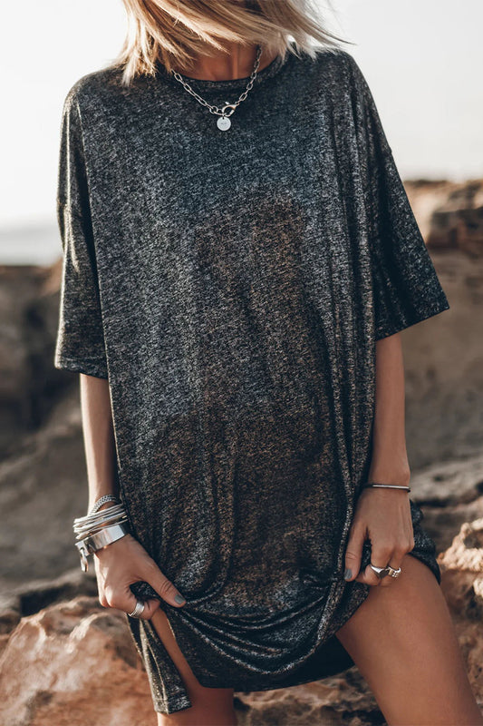 Casual Solid Slit O Neck T-Shirts