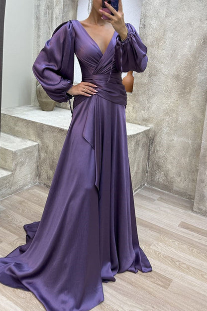Elegant Formal Solid Fold V Neck Evening Dresses(3 Colors)
