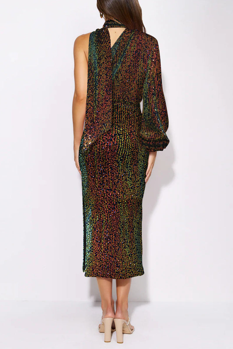 Elegant Formal Solid Sequins Slit Halter Evening Dress Dresses(6 Colors)