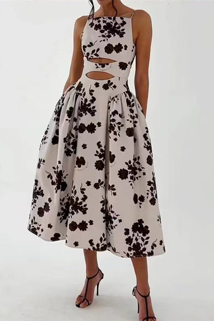 Sexy Floral Patchwork Backless Square Collar Printed Dress Dresses